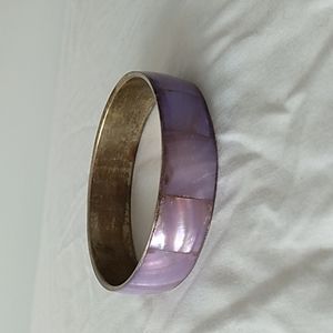 Vintage brass bangle with purple mother of pearl inlay